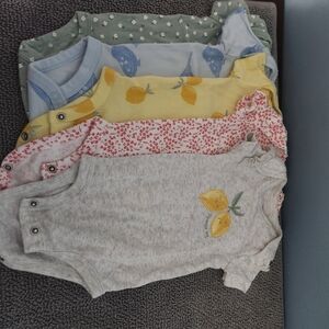 Set Of 5 Carter's Assorted Color Bodysuits - Lemon, Floral, Blue